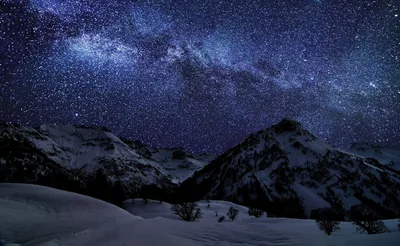 Night Sky over Snowy Summits HD Wallpaper