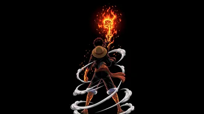 Luffy in Flames on Black HD Wallpaper