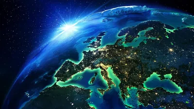 Teal Coastlines of Europe at Night HD Wallpaper