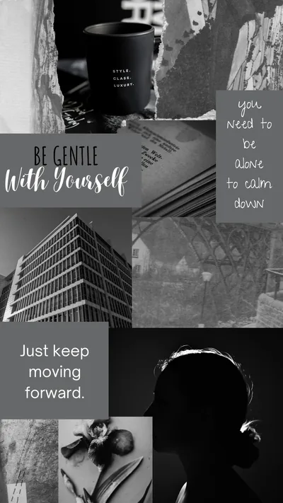Soft Grey Collage with Gentle Reminders HD Phone Wallpaper