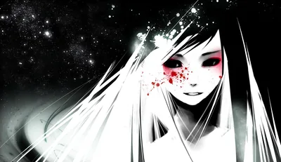 White Haired Anime Girl with Red Splatter HD Wallpaper