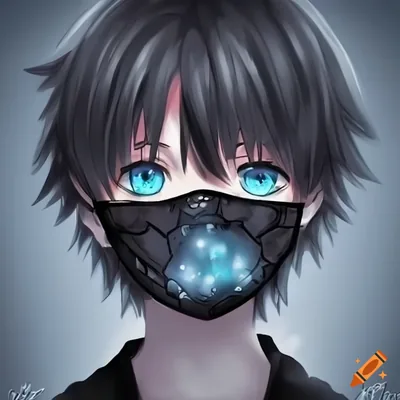 Cute Anime boy wearing black mask and blue eyes on Craiyon