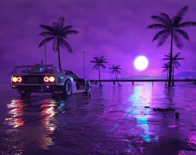Retro Night Drive Purple Moonlit Waves HD Wallpaper studio