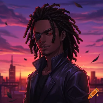 Anime Portrait of a Heartbroken Black Man With Braids and Cool Background created