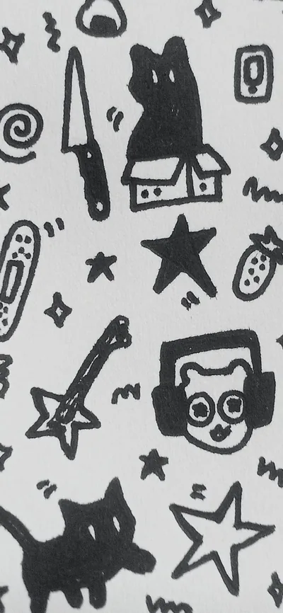 black and white doodle wallpaper
