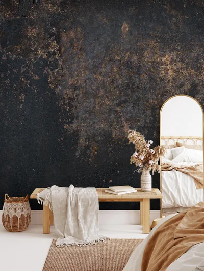 Black Concrete Texture Peel and Stick Wallpaper Dark Wall Mural