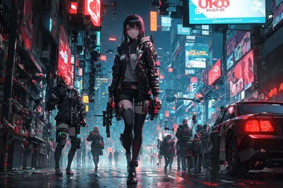 Armed Anime Girl on Patrol HD Wallpaper