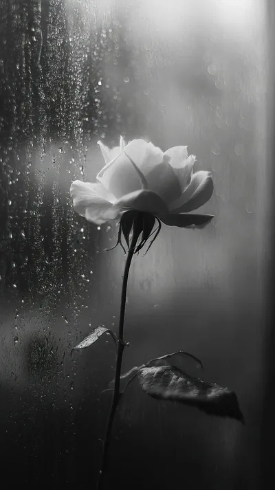 White Rose Behind a Rainy Window HD Phone Wallpaper