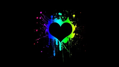 Black Heart in Neon Paint Splatter HD Wallpaper