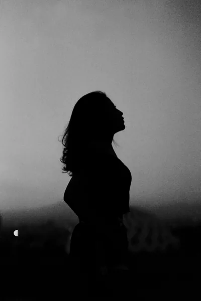 Grayscale Photo of a Woman s Silhouette Free Stock Photo