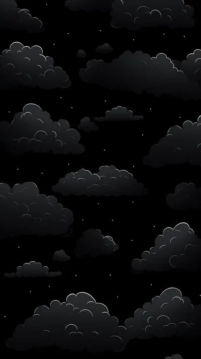 Cartoon Clouds and Stars on Black HD Phone Wallpaper
