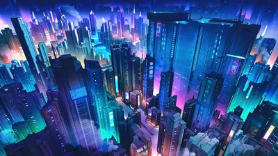 Overhead View of a Glowing Anime City HD Wallpaper