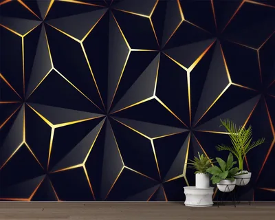 Black and Gold Geometric 3D Wall Mural Modern Abstract Wallpaper