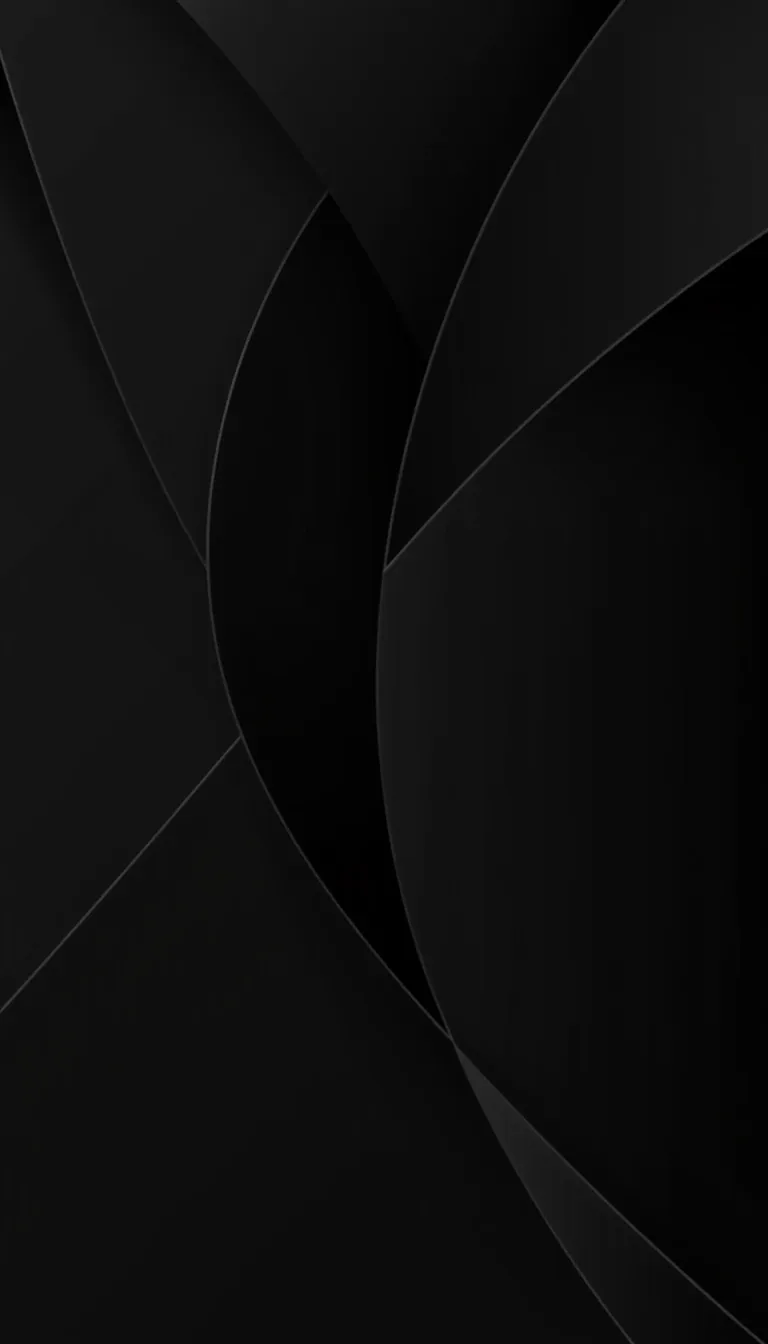 Broad curved planes sweep past one another in near-black, their edges lit just enough to read as separate layers of glass.
