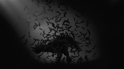 Bats Swarming Around a Dark Figure HD Wallpaper