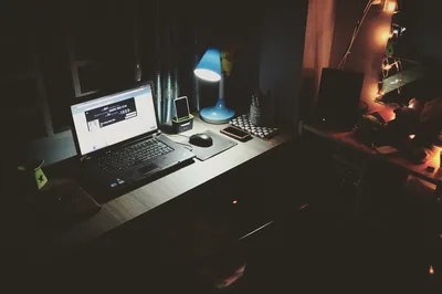 Computer Laptop Desk Light Lamp Dark Room Wallpaper, HD Others