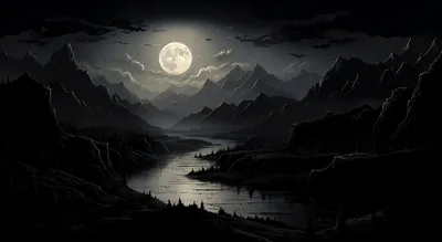 Full Moon Over a Mountain River HD Wallpaper