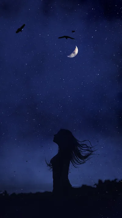 Wallpaper Alone Girl Dark Night, Moonlight, Night, Background Free Image