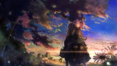 Silhouetted Girl Under a Sunset Sky HD Wallpaper