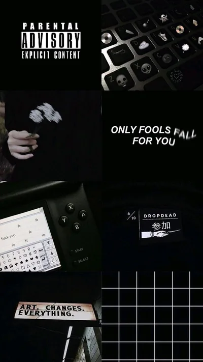 Grunge Sticker Collage in Black and White HD Phone Wallpaper