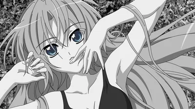Anime Girl with Blue Eyes in Monochrome HD Wallpaper