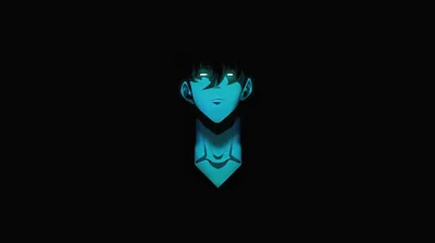 Teal Anime Face on Black HD Wallpaper