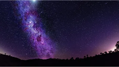 Purple Milky Way Over Dark Hills HD Wallpaper