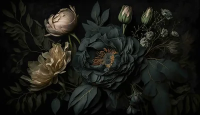 Moody Bouquet with a Black Rose HD Wallpaper