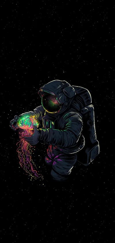 Astronaut and Jellyfish Among Stars HD Phone Wallpaper