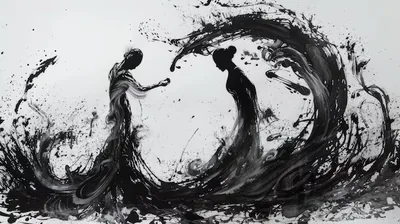 Black and white illustration couple in love abstract art romantic
