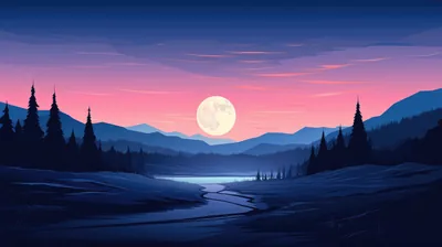 Full Moon Over a Winter Lake HD Wallpaper