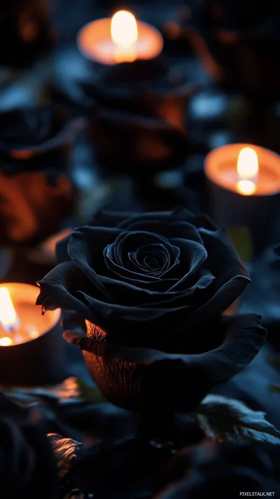Black Rose Among Candles HD Phone Wallpaper