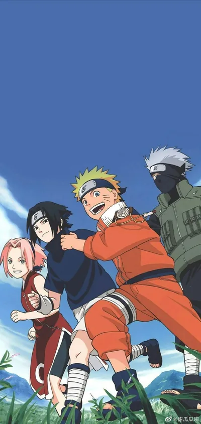 Kakashi and Team 7 on the Run HD Phone Wallpaper
