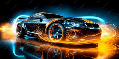 Neon Sports Car with Fire Trails HD Wallpaper