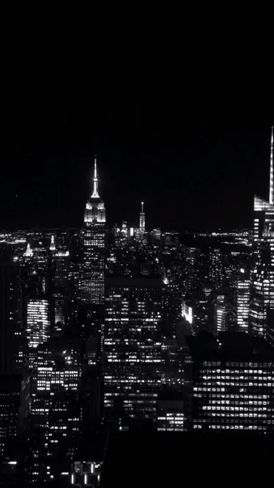 City Skyline at Night in Black and White HD Phone Wallpaper