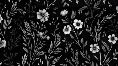 White Wildflower Pattern on Black HD Wallpaper