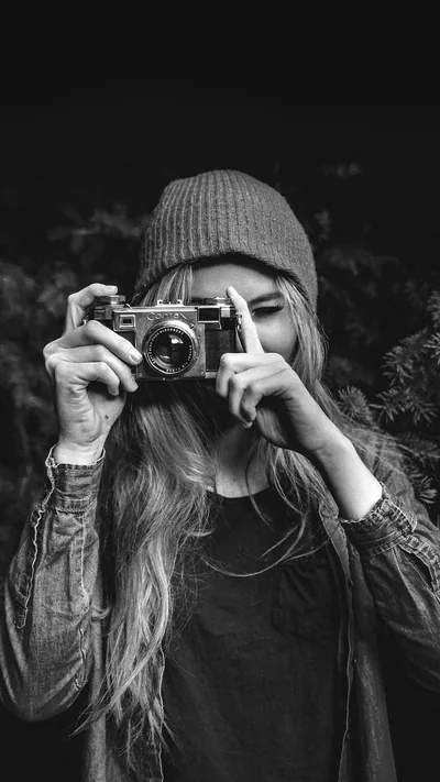 Photo Taking Girl Dark Cute Bw iPhone Wallpaper