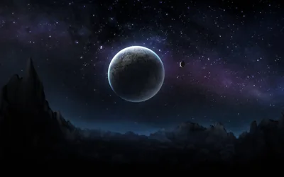 Ringed Planet Over Dark Hills HD Wallpaper