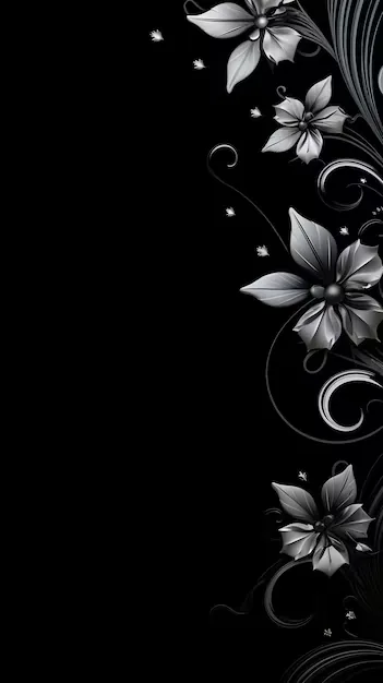 Silver Lilies and Swirls on Black HD Phone Wallpaper