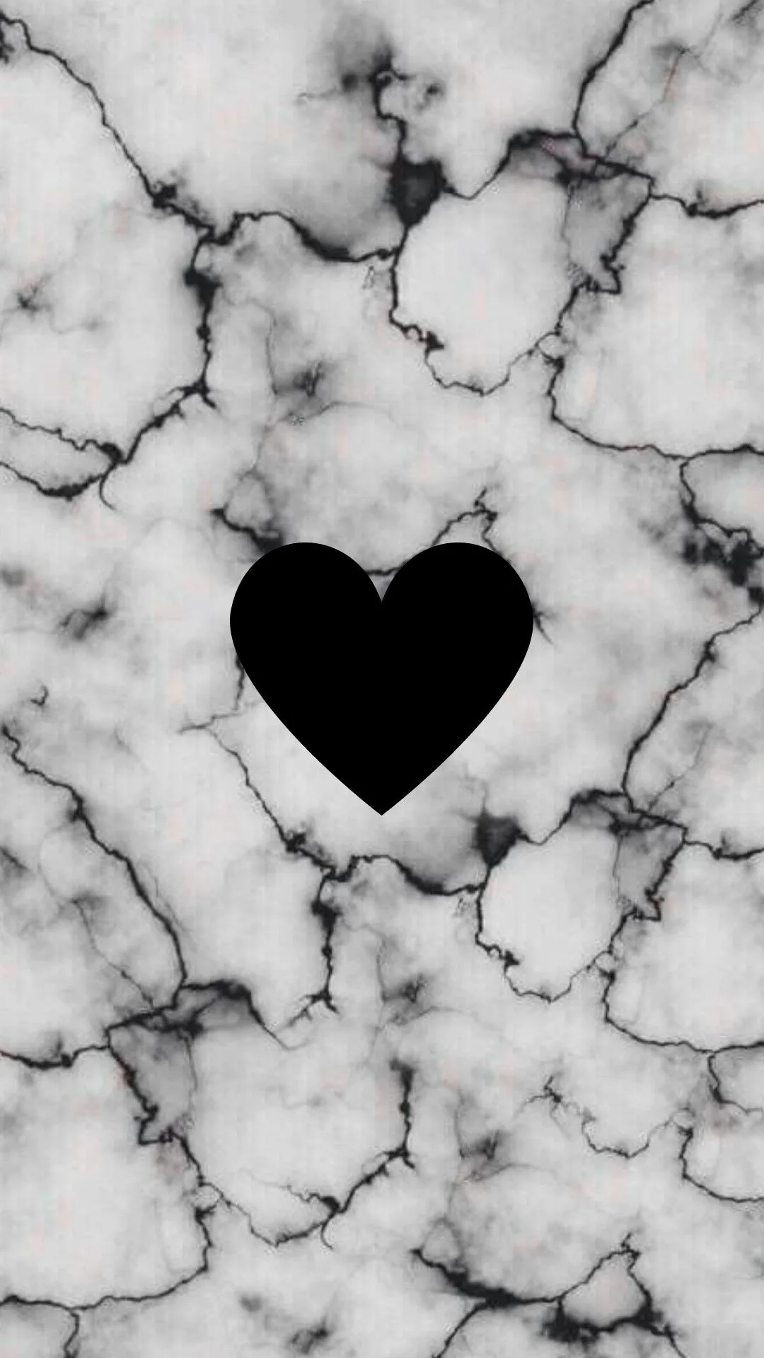 Gray veins crackle across white marble toward a solid black heart at mid-frame, the top and bottom thirds pale enough to keep icons readable.