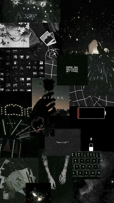 Fairy Lights and Plants Collage in Dark Green HD Phone Wallpaper