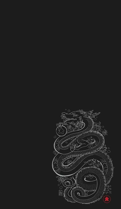 White Line Dragon on Black HD Phone Wallpaper