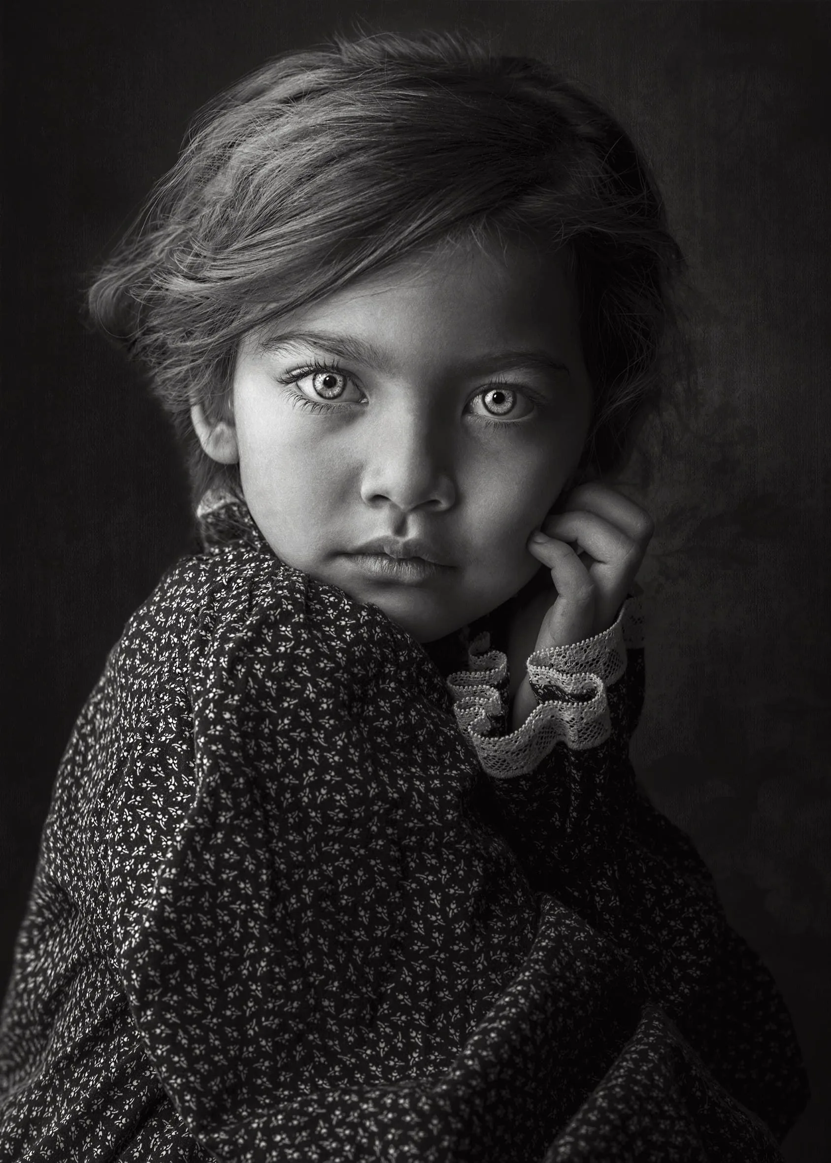 Children portrait portrait Photography paintings black and white studio
