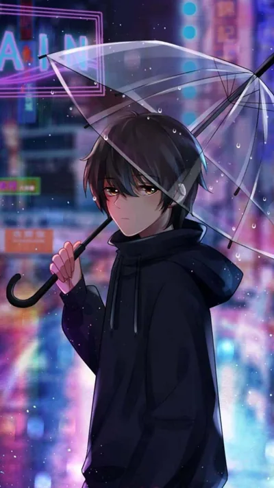 A young dark anime boy gazing at the stars