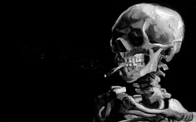 Skeleton Smoking a Cigarette in Profile HD Wallpaper