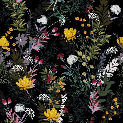 Yellow and White Wildflower Pattern HD Wallpaper