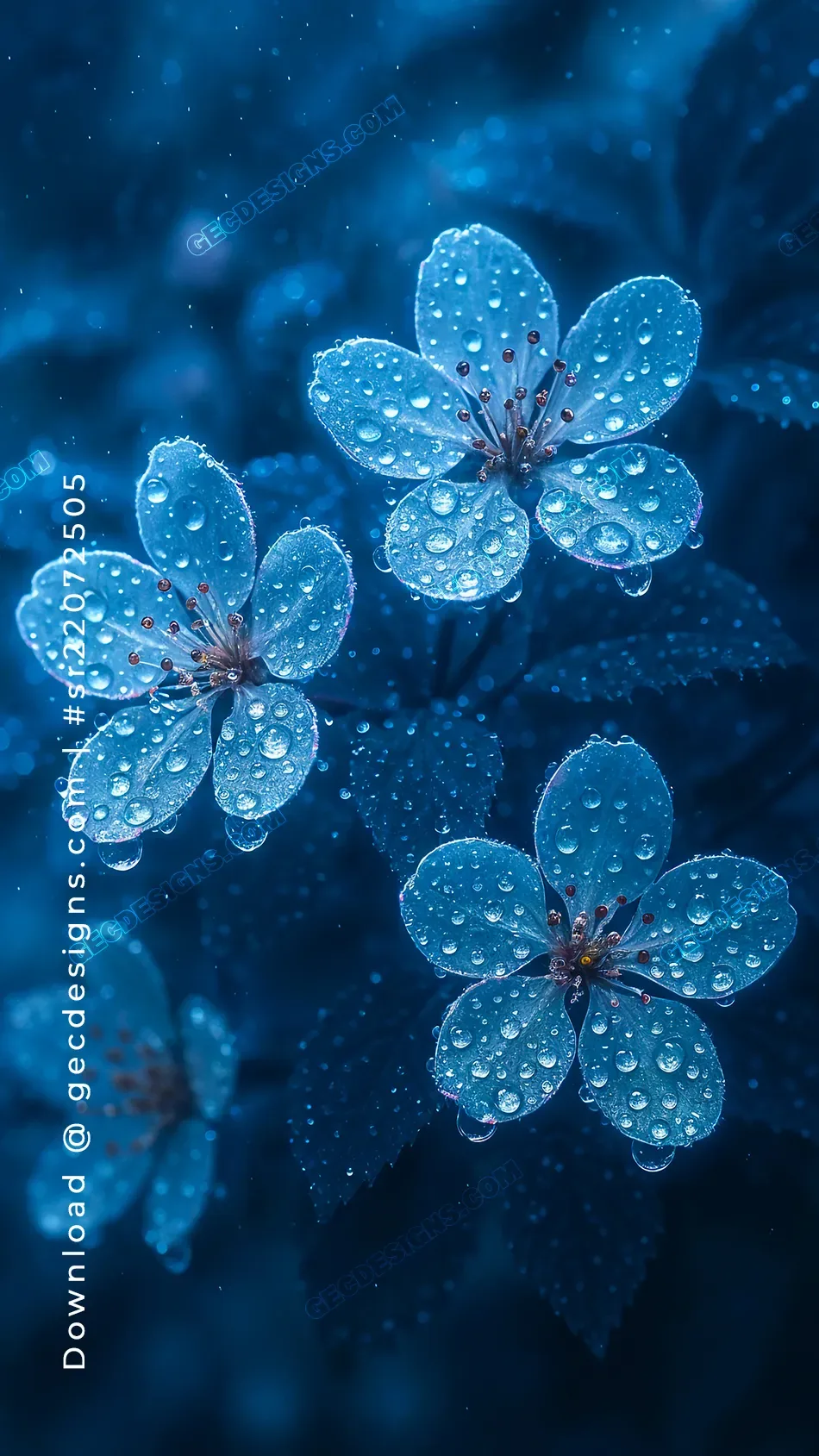 Moody Blue Flower iPhone Wallpaper with Rain Droplets and Soft Focus Background Free &