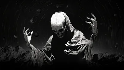 Skeletal Figure with Raised Hands HD Wallpaper