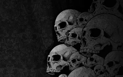 Stacked Skulls Against a Damask Wall HD Wallpaper