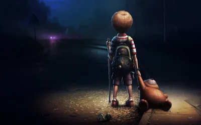 Little Boy Dragging a Teddy Bear HD Wallpaper